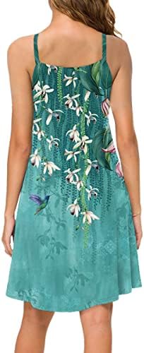 שמלות קיץ לנשים Etcyy 2023 שמלת חוף הדפס פרחוני בוהו נ 'צוואר רצועות ספגטי ללא שרוולים עם כיסים