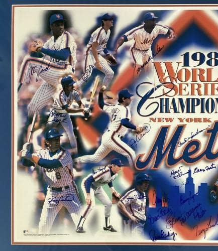 1986 WSC Mets Team חתום הדפס 36x25 G Carter Auto Rbight +27 Sigs Framed JSA - Artoggle