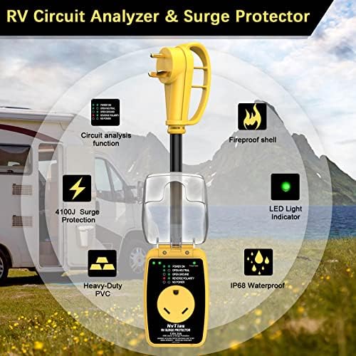 NVTIAS RV Surge Surge Protector 30 AMP עם כיסוי אטום למים, מנתח מעגלי RV עם הגנה משולבת מתח, SMART 30