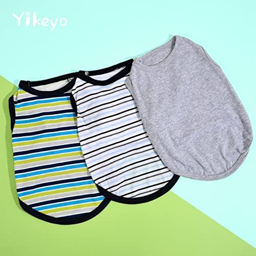 Yikeyo 3-חבילות כותנה חולצות כלבים מפוספסים לכלבים קטנים צ'יוואווהווה בגדים בגדים אפוד, אפור,