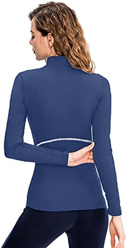 חולצות אתלטיות של שרוול ארוך לנשים 1/4 סוודר ZIP UV הגנה מפני הגנה מפני טיול אימון צמרות יוגה עם חור האגודל