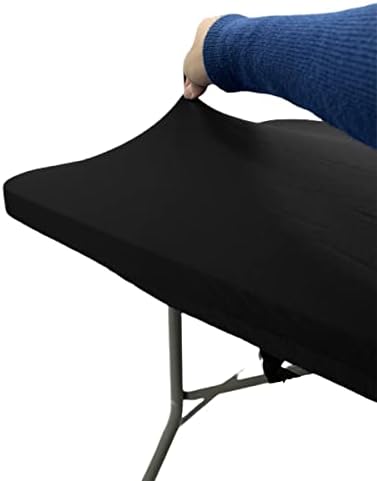 HAORUI 6PCS SPANDEX 6FT מפת שולחן אלסטי משתה כיסוי שולחן שחור כיסוי שולחן קיפול שולחן מלבן מלבן עם
