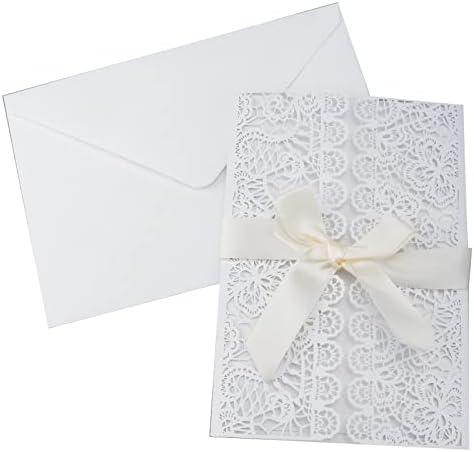 Wealrit 10 PCS 7 × 5 לייזר פרחוני חותך הזמנות לחתונה חלולה עם תוספת נייר ריקה ומעטפות סרטים למקלחת