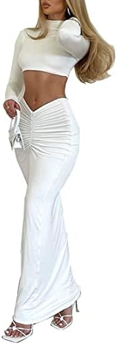 תלבושות סט של אז'ונג לנשים אאז'ונג תלבושות אלגנטיות של מפלגת המועדון של שרוול ארוך ושמלת מקסי מקסימה סטים תואמים