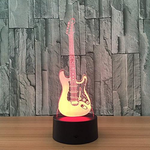 Cirkooh גיטרה חשמלית תלת מימד מנורת אשליה אופטית 7 צבעים משנים תזמון שלט רחוק וכפתור מגע LED LIDE Light