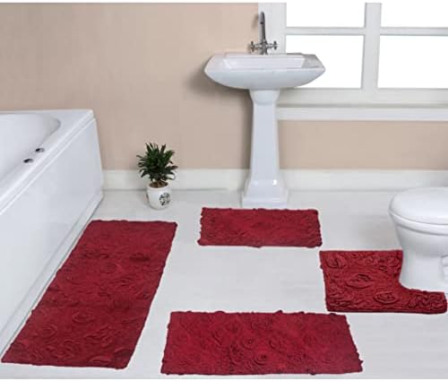 בית אורגים מודסטו אוסף-סופג כותנה רך אמבטיה שטיח מכונת רחיץ, 4 חתיכה להגדיר, סגול