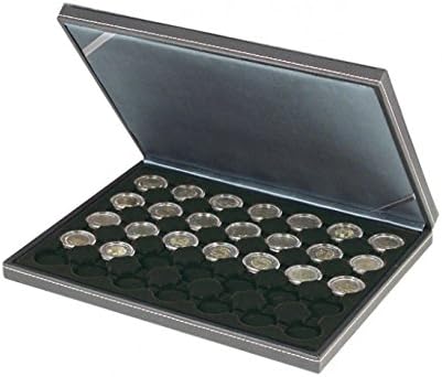 מארז מטבעות לינדנר 2364-2530 לספירה עם תוספת שחורה עם 35 תאי קול. מתאים למטבעות או כמוסות מטבע עם מינימום של 32