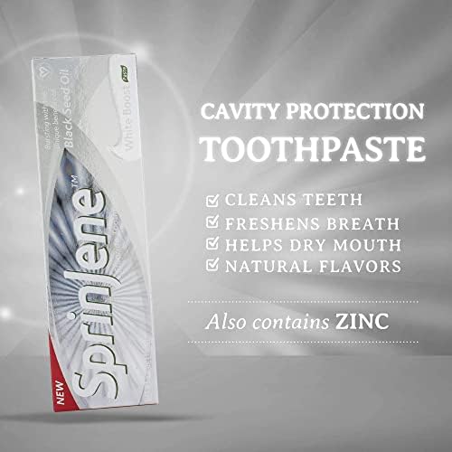 Sprinjene שיניים טבעיות הלבנת משחת שיניים עם פלואוריד, SLS חופשי עם שמן זרע שחור ואבץ להגנת חלל יבש פה, נטול נשימה