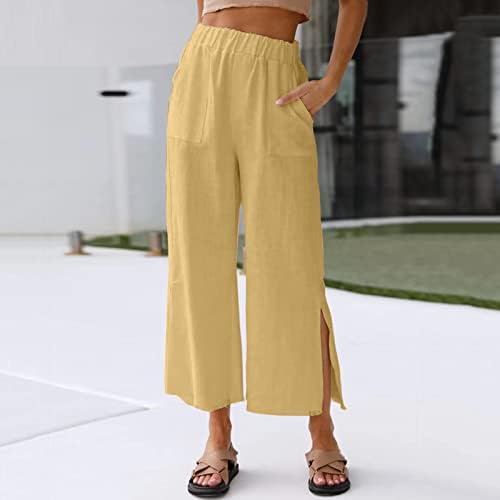 Grge Beuu מכנסי משקל קל לנשים רחבות רגל מותניים גבוהות מכנסיים מתאימים מכנסיים כותנה של מכנסי חריץ לצבע