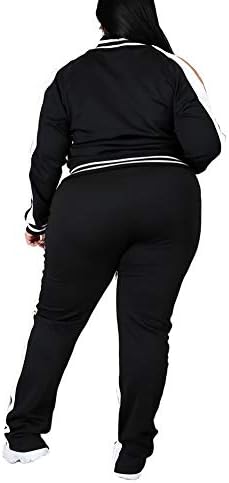Ophestin נשים פלוס גודל 2 חתיכות תלבושת תלבושת ז'קט שרוול ארוך מכנסי טרנינג רזה