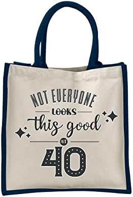 מתנות תיק תיק יום הולדת 40 לנשים - תיקי כתף יוטה כותנה לשימוש חוזר לקניות - טוב זה - חיל הים - S