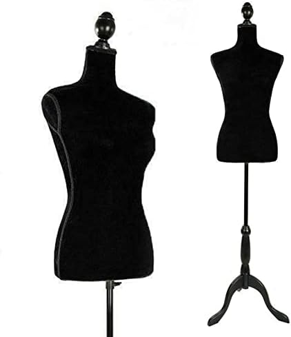 זיאדה נקבה בובת טורסו עם מעמד, שחור עם חצובה בסיס סטנד מתכוונן בובת גוף שמלת תכשיטי תצוגת שמלת צורת