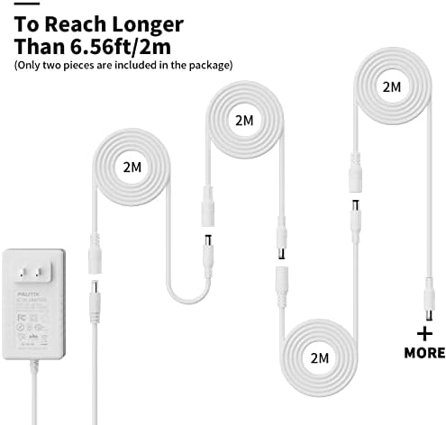Pautix 13ft 2-Pack Toper DC הרחבה כבל 5.5 ממ x 2.1 ממ, 20AWG כבל הרחבת חשמל אוניברסלי DC 24V למצלמת אבטחה,