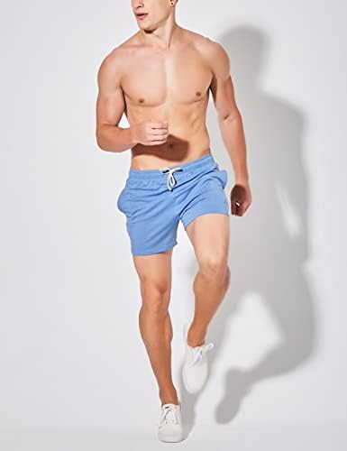 Qibabu Mens 5 '' מכנסיים אתלטי כותנה קצרים מותניים אלסטיים כיסי אימון מזדמנים אימון פיתוח גוף מכנסיים קצרים