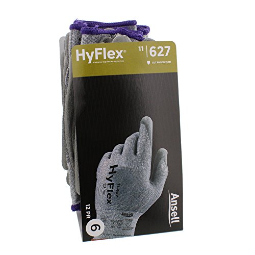 Ansell Hyflex 11-627 כפפת בטיחות חובה לייקרה עם טכנולוגיית DSM Dyneema, שחיקה/עמידה בחתוך, גודל 6,