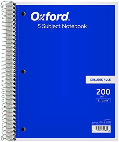 מחברת אוקספורד 5-נושאים, 8-1/2 x 11, כלל מכללות, 200 גיליונות, 4 מחלקים