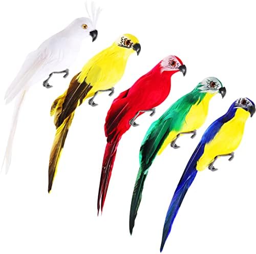 THREAN 5 יצירות ציפורים מלאכותיות ציפורים נוצות תוכי דמות דמות תוכי מזויף למלאכה קיץ מודרני ג'ונגל קישוט לקישוט