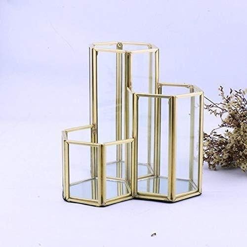 Zzyinh an207 מארגן איפור מזכוכית איפור מזכוכית מברשת זהב גיאומטרית קוסמטית עמדת קוסמטיקה עם 3 תכשיטים קטנים