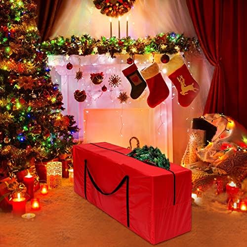 עץ חג המולד אחסון תיק, אדום כבד החובה חג המולד עץ אחסון תיק מתאים עד 7.5 רגל מפורק עצים, חג המולד אחסון