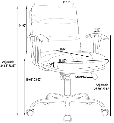 כיסא משרדי מנהלים מתכוונן מעור מרופד מודרני עם הטיה וסיבוב של 360 מעלות, אפור טיטניום