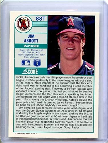 כרטיס טירון של ג'ים אבוט משנת 1989 ציון 88T Angels Californi