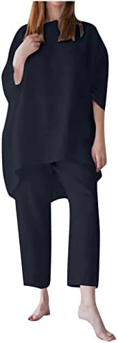 ערכות תלבושות של בראנץ 'שחור עבור נערות נוער פשתן נינוחות בכושר שני חלקים ישר מכנסיים רגליים