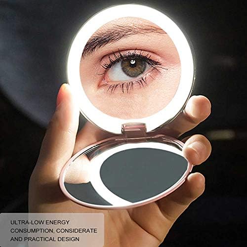 Nannday Mirror LED מתקפל נייד, 10x איפור מגדיל מראה יהירות עם אורות מראות קוסמטיות מתכווננות לנסיעה ביתית