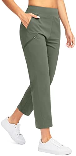 מכנסי גולף לנשים של Santiny עם 3 כיסי רוכסן 7/8 מתיחה מכנסי קרסול מותניים גבוהים לנשים עבודות נסיעות