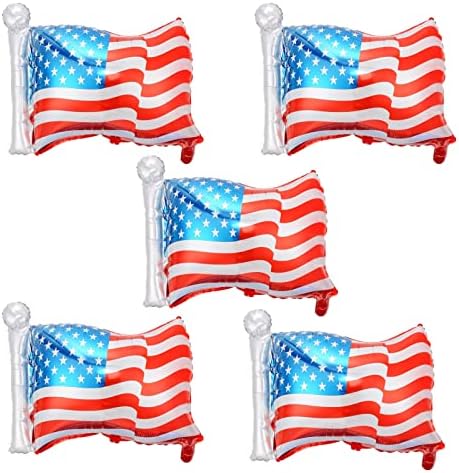 Mllxon 5 יחידות 4 ביולי בלונים, בלוני דגל אמריקאים, בלון נייר כסף פטריוטי לקישוט יום הוותיקים של יום העצמאות