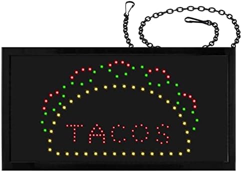 אלפיני LED TACO NEON שלט לטאקוס מקסיקני חנות עסקים היי -טק זכוכית מחוסמת זכוכית מלבנית 19x10 אינץ