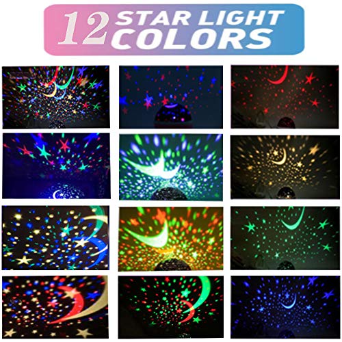אור כוכבים אור לילדים, 12 מצבי אורות מחליפים צבעים עם כבל USB, 360 מעלות מקרן ירח סיבוב מקרן שולחן
