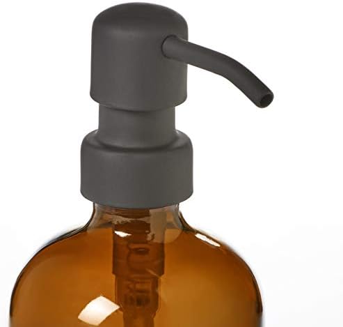 בקבוק מתקן סבון זכוכית ענבר עם משאבת מתכת איכותית משחור מט וחזות מתכת ללא החלקה - זכוכית חומה 16oz