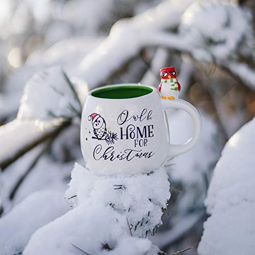 חברת מתנות ביתן ינשוף להיות בבית לחג המולד וציפור 15.5 גרם ספל כוס קפה גדול בצורת ייחודית לחגים או לחורף, לבן