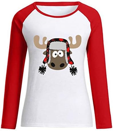 חולצת חג המולד של Narhbrg נשים, סוודר גרפי חמוד, צמרות טוניקה מתנה, חולצת טריקו בייסבול של שרוול ארוך שרוול ארוך