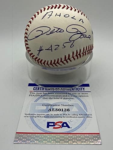 פיט רוז אולא 4256 אדומים חתומים על חתימה רשמית MLB בייסבול PSA DNA - כדורי בייסבול עם חתימה