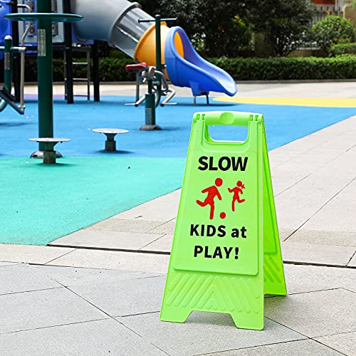 2 קטעים ילדים איטיים בשלטים משחקים בטיחות האטה שלט אזהרה דו צדדית שלט זהירות ילדים משחקים שלט