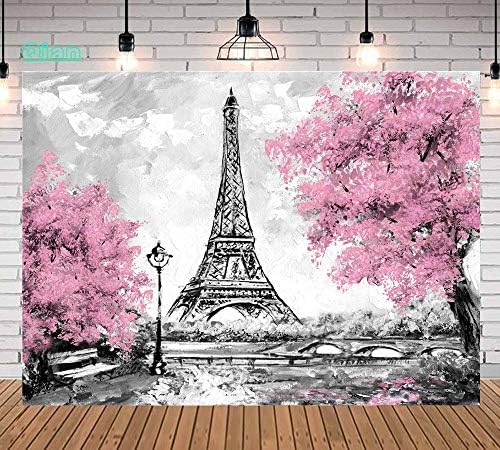 צ ' יאן 8 * 6 רגל ורוד פרחי עצי אייפל מגדל צילום רקע אפור פריז תמונה תינוק מקלחת נסיכת יום הולדת