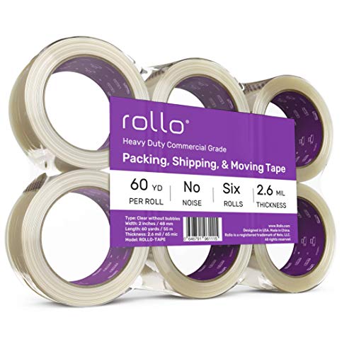 Rollo - אין רעש! סרט אריזה - 60 מטר לגליל - 2 אינץ 'רוחב 2.6 מיליון, קלטת תעשייתית איטום כבד לאריזה, משלוח,