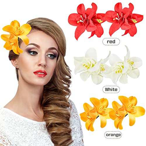 6 יחידות מלאכותי פרח שיער קליפ, בוהמי פרח סיכת ראש הוואי היביסקוס פלומריה סיכת ראש עבור חוף ים חג,