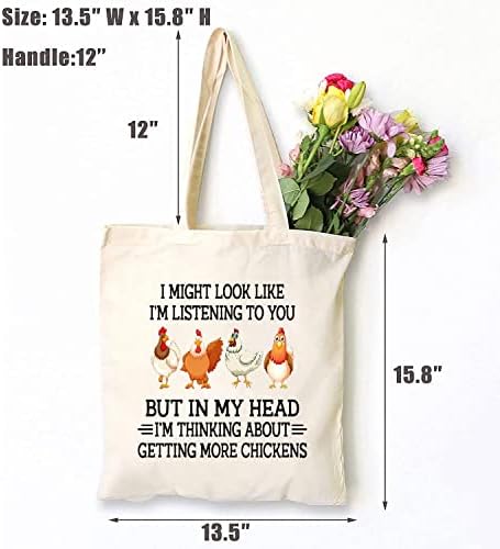 נשים על קבלת יותר תרנגולות תיק קנבס תיק חובב עוף מצחיק שקית קניות מזדמנת לשימוש חוזר