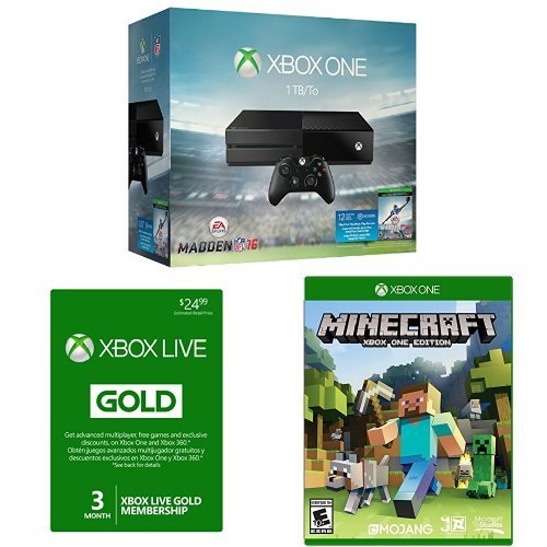 קונסולת Xbox One 1TB - צרור Madden NFL 16 עם Minecraft וכרטיס Xbox Live 3 חודשים