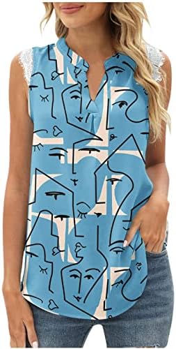 קיץ אופנה גופיות לנשים צווארון פרחוני חולצה ללא שרוולים תחרה לקצץ טוניקת חולצות מעוקל מכפלת חולצות