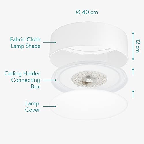 נוואריס סומק הר תקרת תקרת - 15.75 אינץ 'מנורת תוף גוון גוון LED מתקן שלט רחוק לחדר השינה, סלון, מטבח - לבן