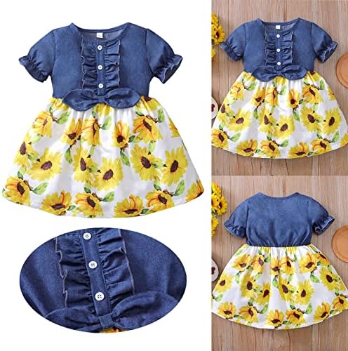 ילדים בגדי ילדה ילדה קטנה שמלת שרוול קצר שמלת קיץ ילדה קטנה חמניות הדפס שמלת פרחים שמלת תינוקת שמלה