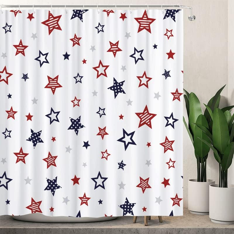 וולמיקס יום העצמאות נושא וילון מקלחת לחדר אמבטיה באמבטיה 4 ביולי כוכב כחול ואדום דגל אמריקאי דגל אטום מים ערכות