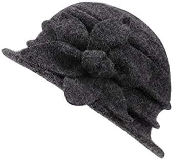 Ipenny נשים בנות צמר חם קלוש כובע עגול קמטים דלי פדורה פרחוני כובע וינטג 'לנשים