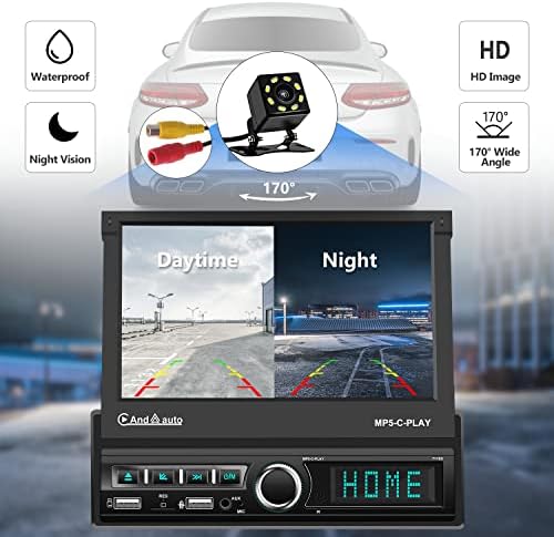 UnitOpsci רכב יחיד DIN סטריאו Apple Carplay 7 ”הפוך ממונע החוצה מסך מגע Bluetooth רדיו אנדרואיד Auto Auto