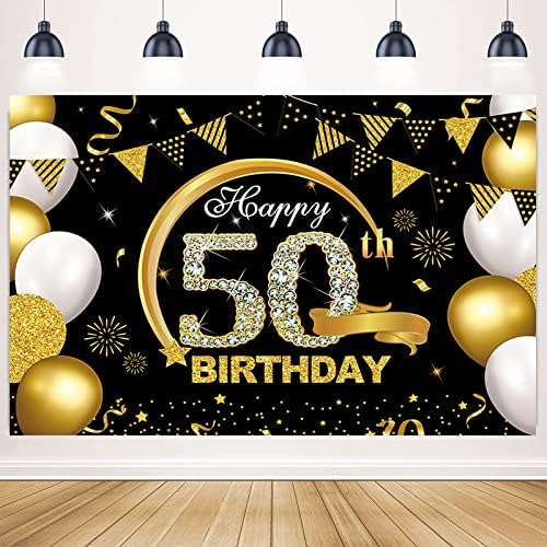 5 על 3 רגל רקע באנר יום הולדת 50 שמח שחור וזהב קישוטי יום הולדת 50 לגברים נשים 50 ספקי צד סימן