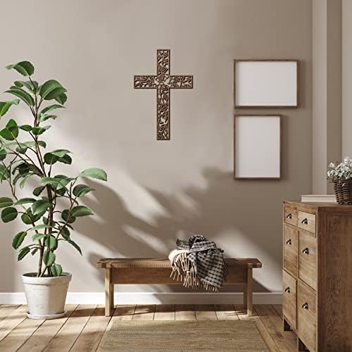 קיר עץ תלוי צלב פרח יונה ביתית דתית עיצוב סלון כפרי צלב מעץ צלבי קיר דקורטיביים לעיצוב הבית צלב