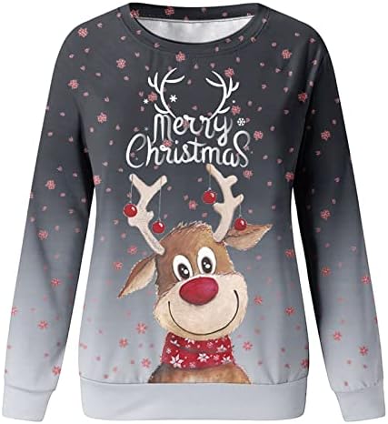 חולצות חג מולד לנשים צמרות חג מולד לנשים איילים חמודים הדפסים מזדמנים שרוול רופף שרוול ארוך סוודרים
